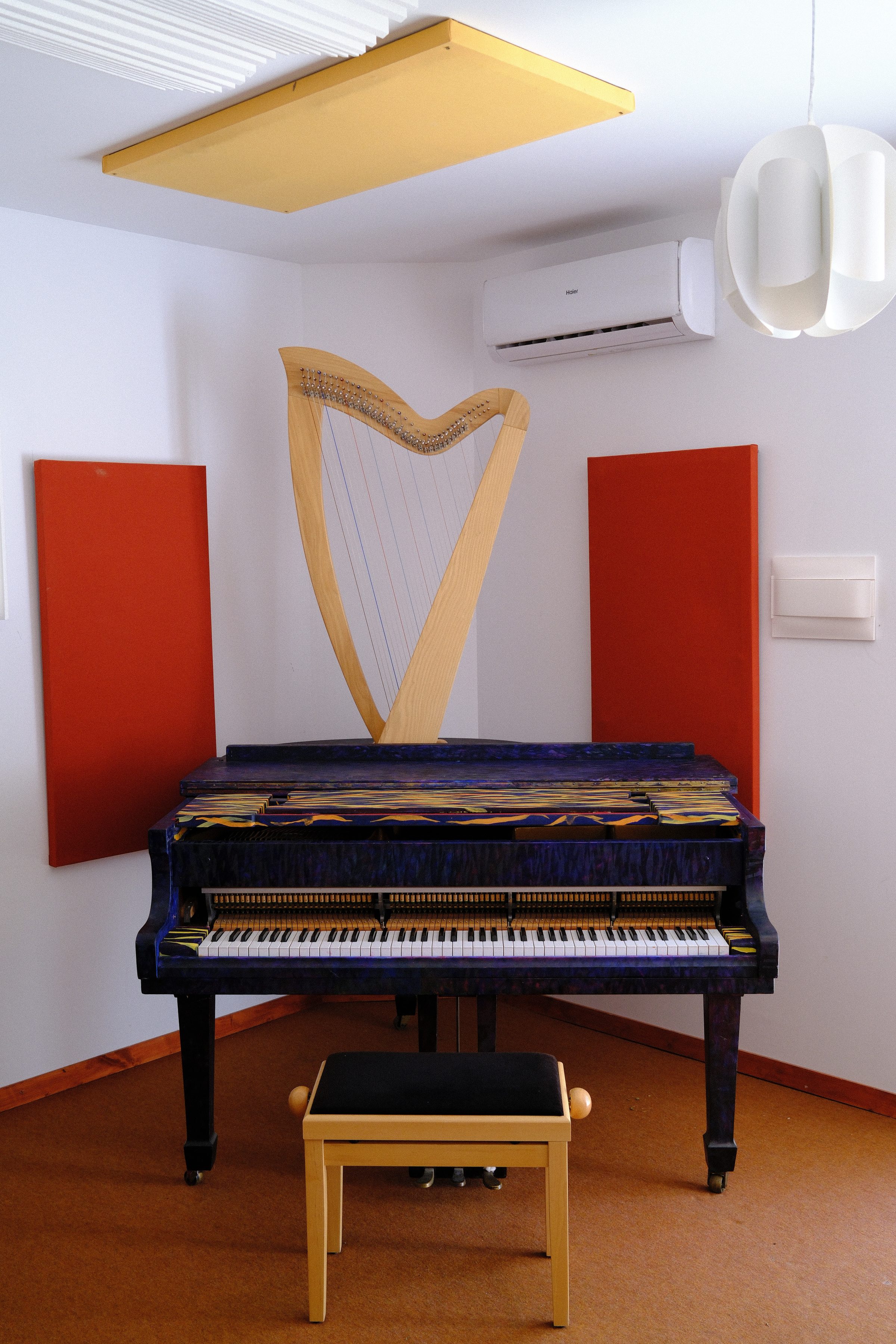 Hand-painted grand piano and harp